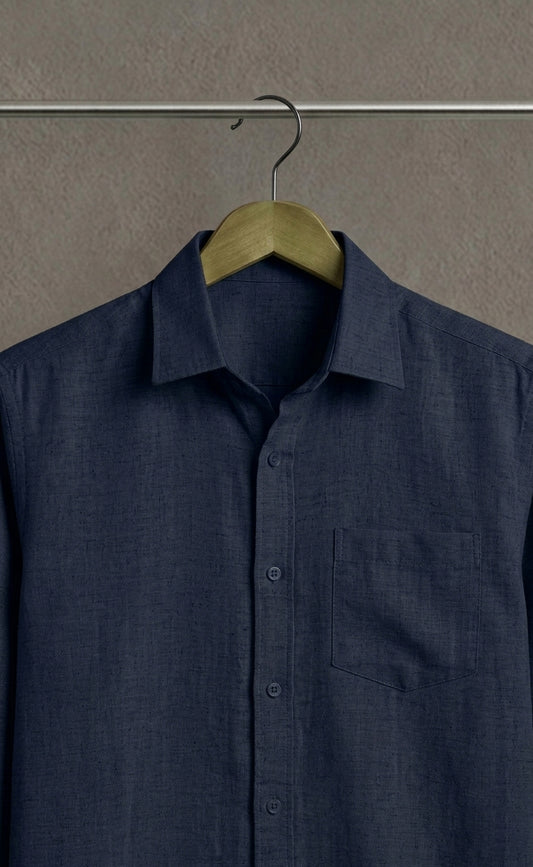Classic Navy Blue Linen Casual Shirt for Men