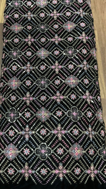 xurious Embroidered Velvet or Plush Fabric – Perfect for Elegant Creations