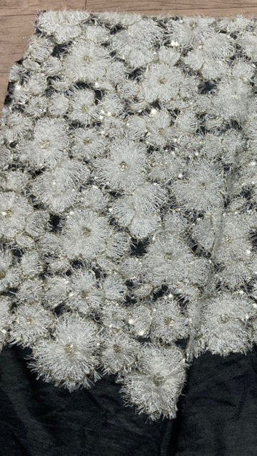 Cotton Fabric with Sequin & 3D Flower Embroidery – Elegant, Textured & Eye-Catching