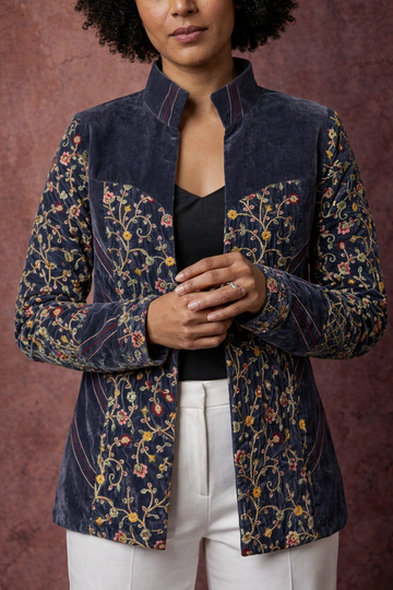 Embroidered Jacket in Deep Blue Tone
