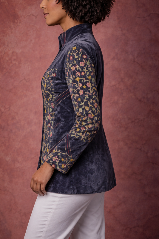 Embroidered Jacket in Deep Blue Tone