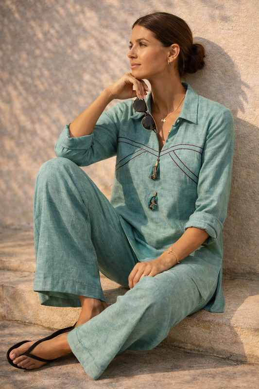Pure Natural Linen Solid Color Co-Ord Set