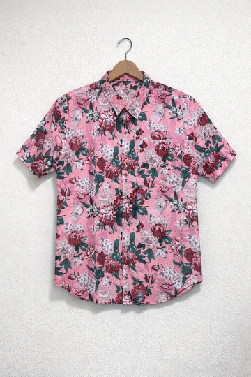 Red Floral Pattern Casual Men's Shirt