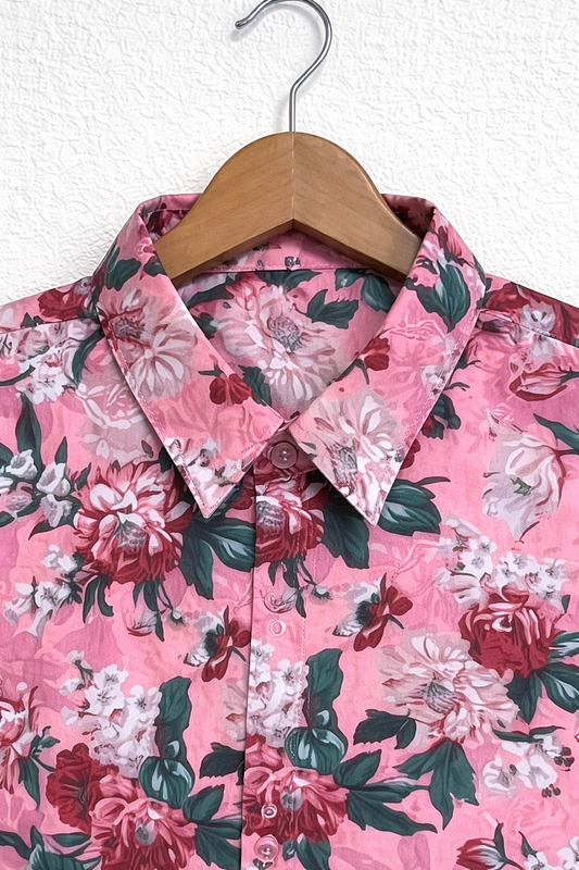 Red Floral Pattern Casual Men's Shirt