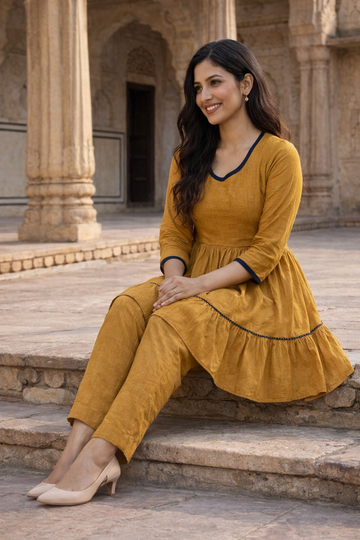 Yellow Linen Cotton Co-Ord Set