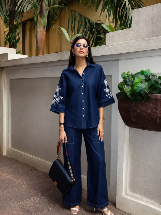 Noor Denim Embroidered Co-Ord Set