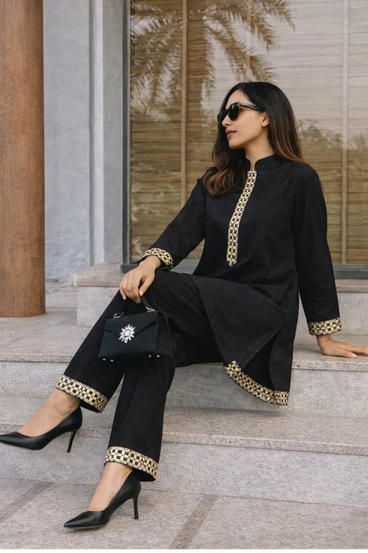 Black Linen Cotton Co-ord Set