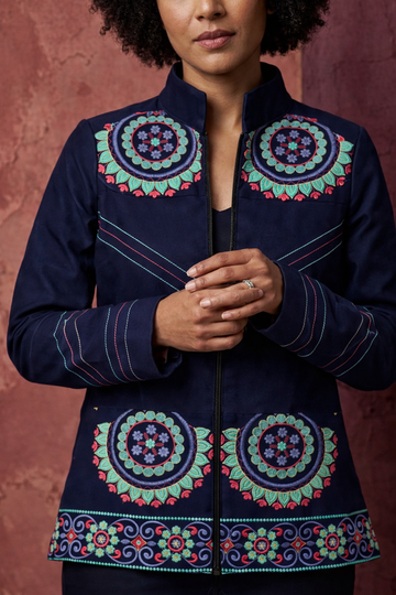 Elegant Cotton Embroidered Jacket for Women