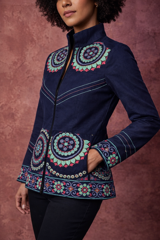 Elegant Cotton Embroidered Jacket for Women