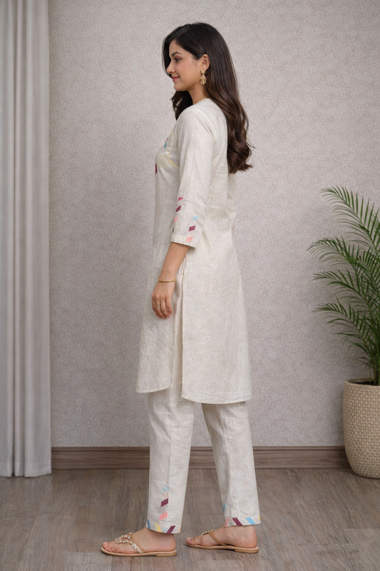 Elegant Off-White Linen Cotton Co-Ord Set for Women