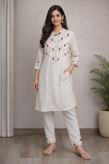 Elegant Off-White Linen Cotton Co-Ord Set for Women