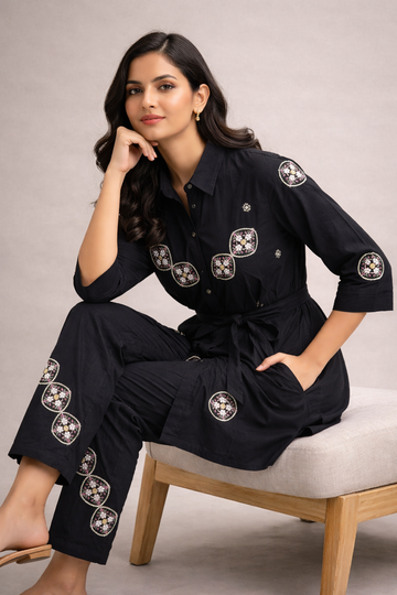 Classic Black Linen Cotton Co-Ord Set for Women