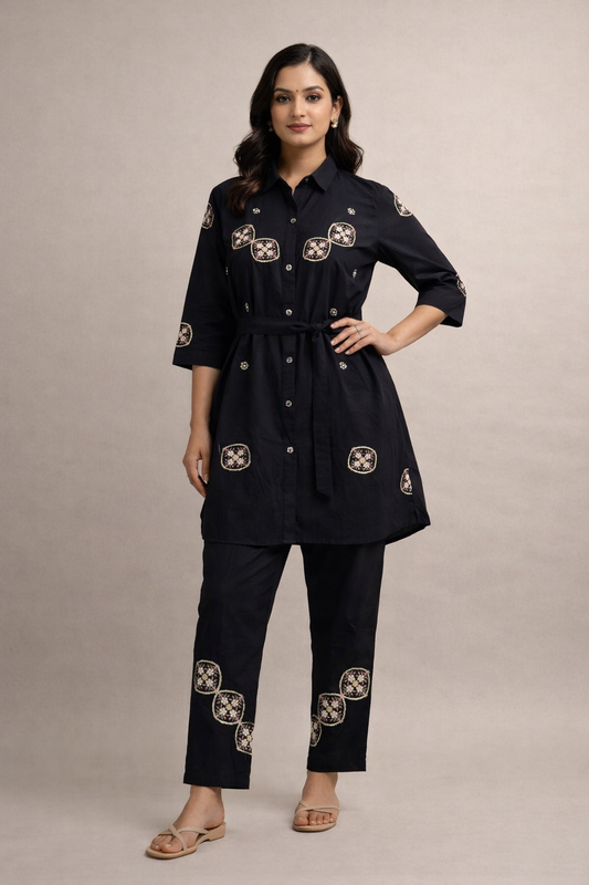 Classic Black Linen Cotton Co-Ord Set for Women