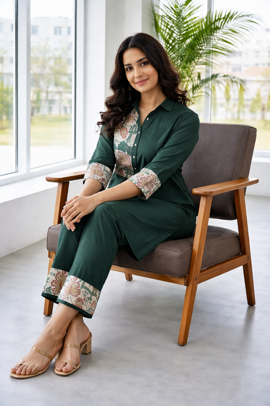 Summer & Daily Wear Linen Cotton Embroidery Co-ord Set