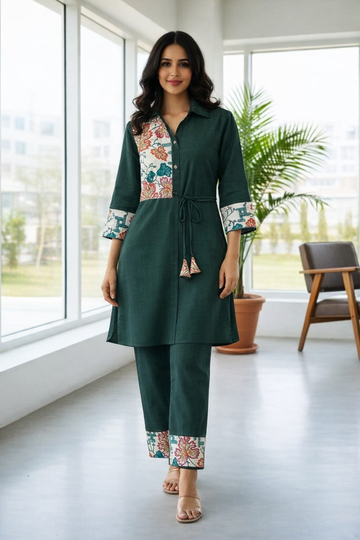 Summer & Daily Wear Linen Cotton Embroidery Co-ord Set