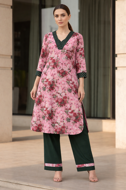 Floral Printed  Viscose Muslin Co-Ord Set