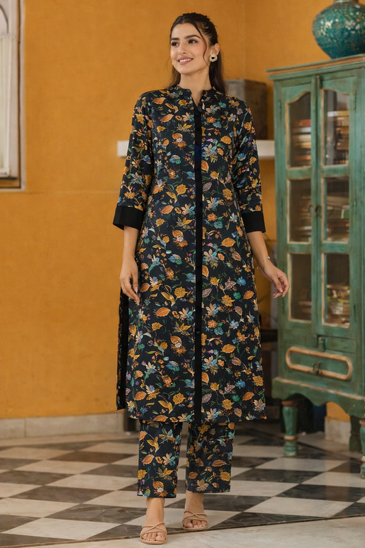 Black Viscose Muslin Co-Ord Set