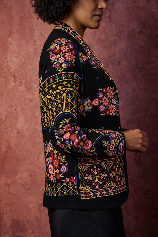 Stylish Black Embroidery Jacket for Women | Boutique Ethnic Jacket