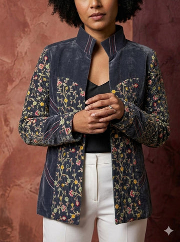 Embroidered Jacket in Deep Blue Tone