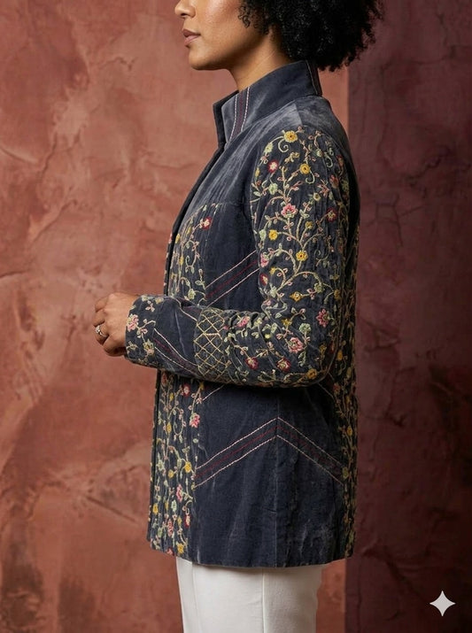 Embroidered Jacket in Deep Blue Tone