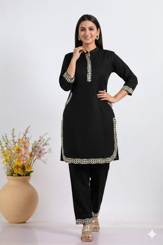 Black Flex Cotton Co-ord Set in Surat | Trendy Women Matching Outfit