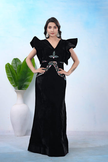Black Velvet Embroidered Party Wear in Surat | Designer Women Outfit