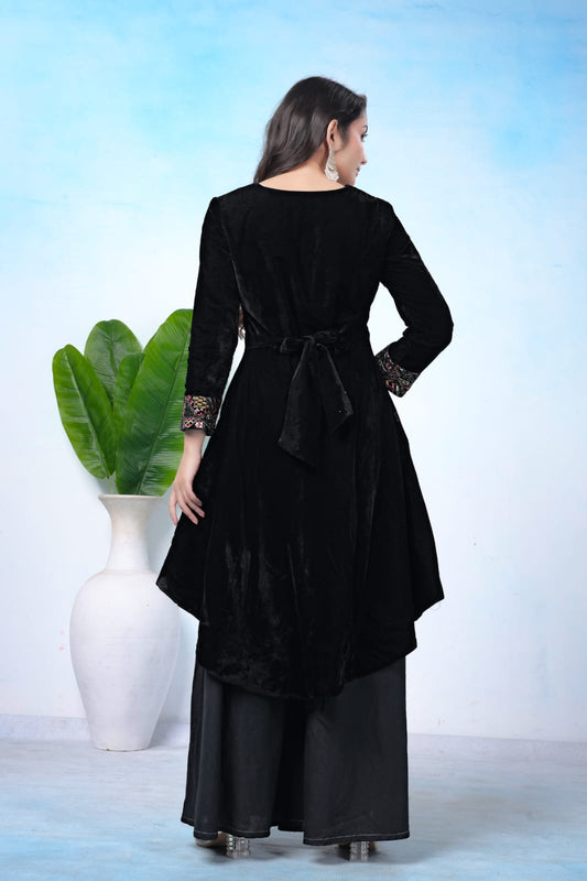 Black Velvet Embroidered Top & Cotton Plazo Set in Surat | Designer Women Ethnic Wear