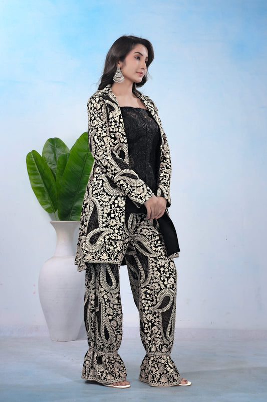 Black & Cream Embroidered Co-ord Set in Surat | Stylish Women Matching Outfit