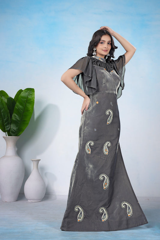 Gray Velvet Embroidered Party Wear in Surat | Designer Women Outfit