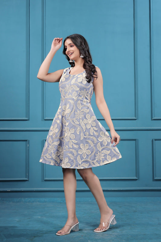 Light Blue Cotton One-Piece Dress in Surat | Designer Women Outfit