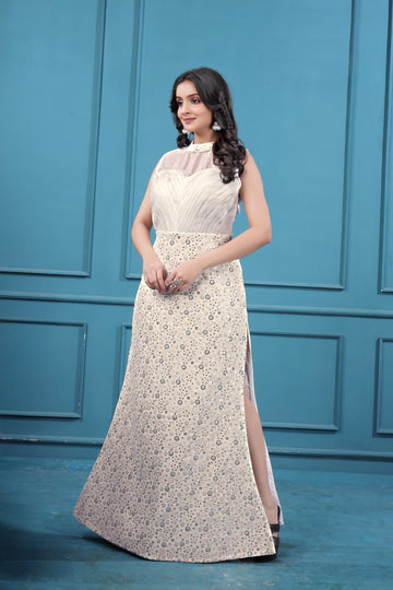 Lightest Pink Velvet Embroidered Party Wear in Surat | Designer Women Outfit
