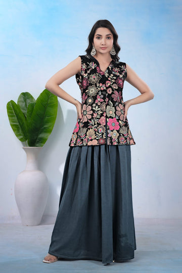Velvet Embroidery Top & Bottom Set with Cotton in Surat | Designer Women Ethnic Set