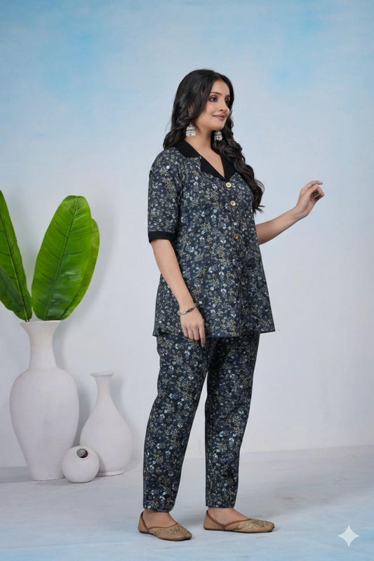 Viscose Muslin Printed Co-ord Set in Surat | Stylish Women Matching Sets