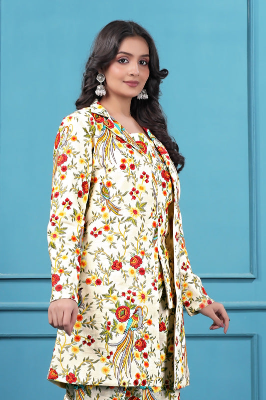 Yellow Cotton Embroidery 3-Piece Set in Surat | Designer Women Outfit
